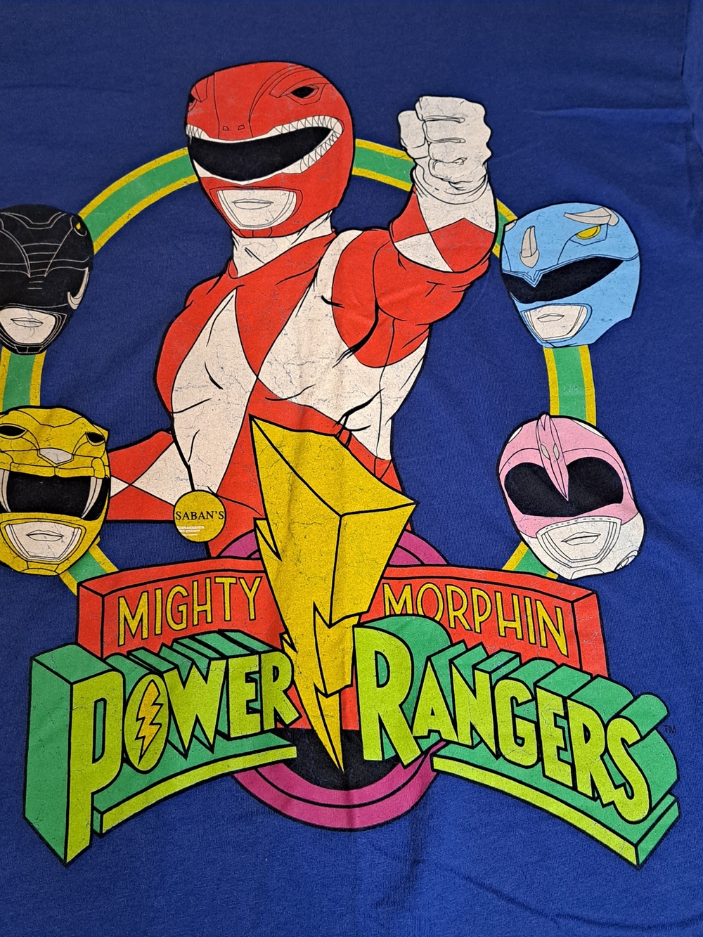 Mighty Morphin Power Rangers Blue Graphic T- Shirt Size Medium
